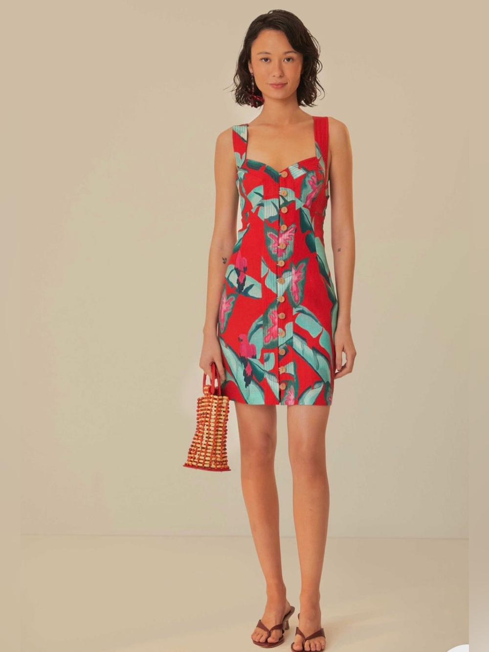 FARM Rio Summer Foliage Linen Mini Dress